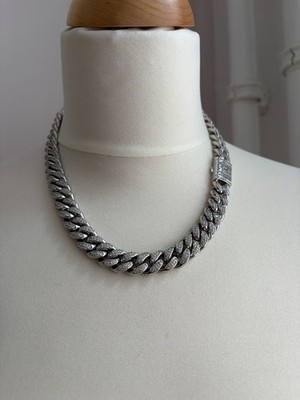 DARKAI Statement Crystal Necklace Cuban Pavé Chain 18ct White Gold Look Unisex LUXURY