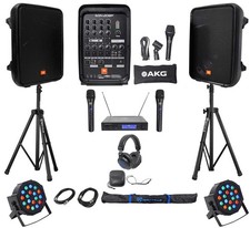 JBL EON208P 8" Bluetooth Speakes Mixer Stands Wireless Mics Headphones Lights