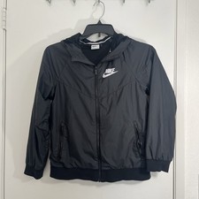 Youth Nike Black Windrunner Windbreaker Hooded Size Large Full Zip Lined Flawed