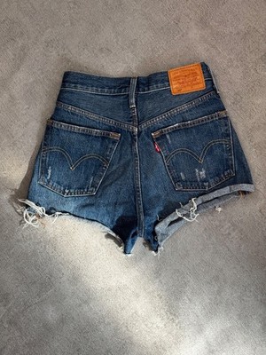 Levis 501 Premium Big E Shorts Damen W25 Blue Denim Kurze Hose High Waist Top