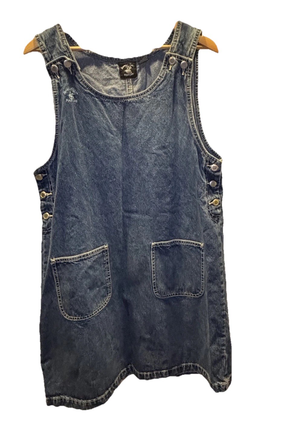 Vintage Y2K Beverly Hills Polo Woman’s Overalls Button Dress with Pockets Sz L