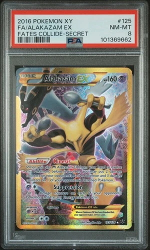 2016 POKEMON XY FATES COLLIDE SECRET #125 FULL ART/ALAKAZAM EX PSA 8