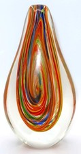 Art Glass Murano-Style, Hand-Blown, Orange, Blue, Sommerso Teardrop Vase 11 3/4"