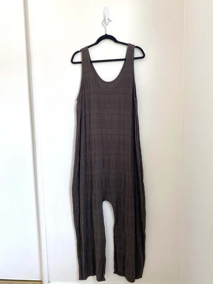 Black Crane Jumpsuit Brown sleeveless L lagenlook oversized loose cotton - Image 2 of 3