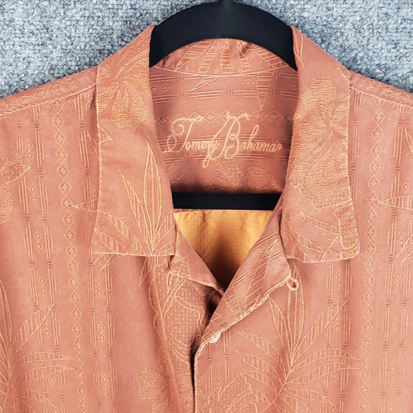 Tommy Bahama 100% Silk Orange Jacquard Camp Shirt Men’s XL Short Sleeve
