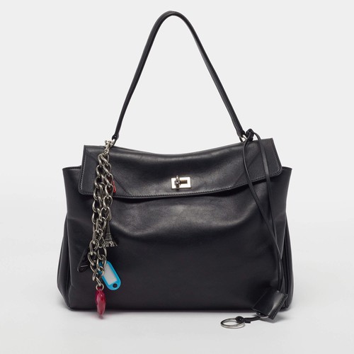 Balenciaga Rodeo Medium Black Leather Top Handle Bag