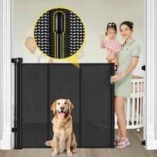 Reinforced 42” Extra Tall Retractable Baby Gates with Rods, Extends up to 60”...