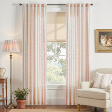Linen Blend Boho Curtains for Living Room, 84 Inch Long Terracotta Printed on Be