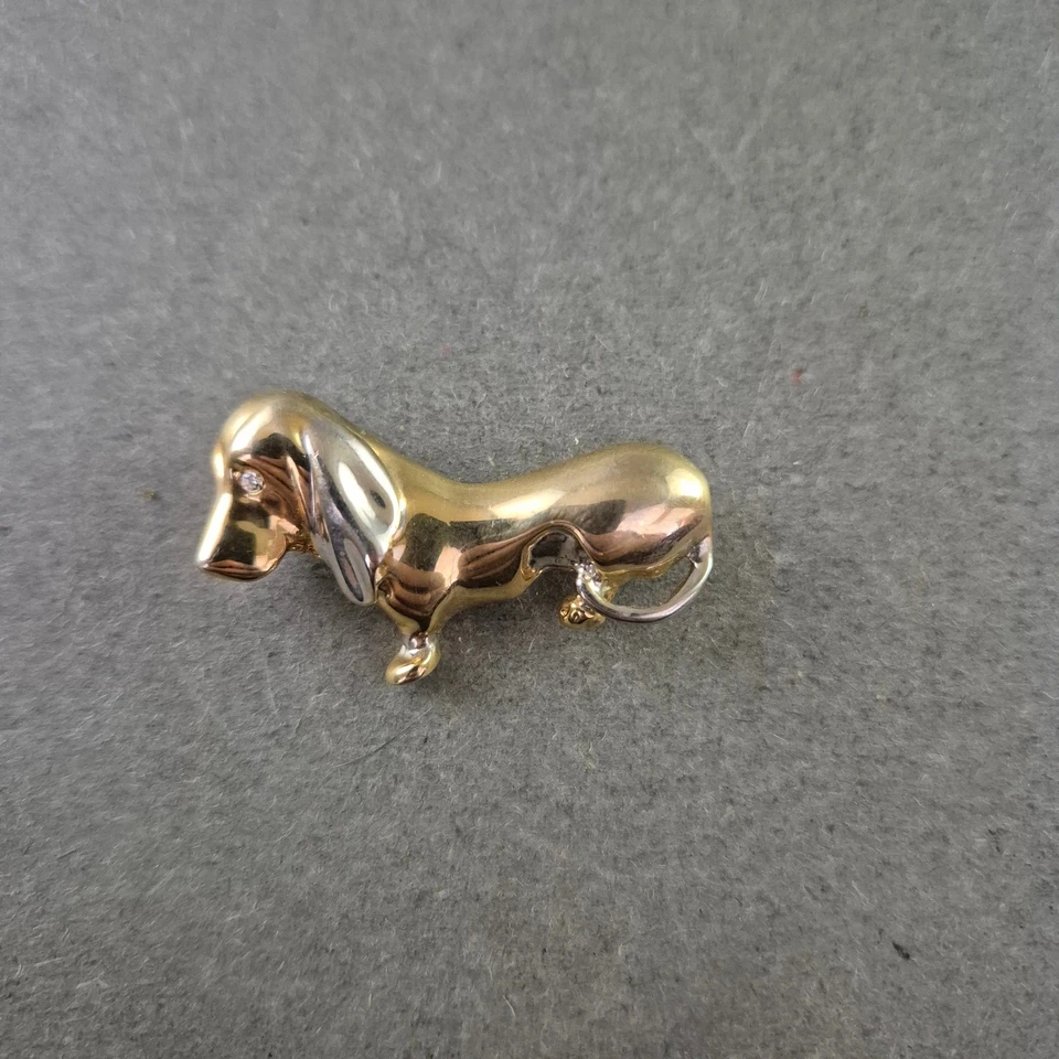 Niedliche Vintage Dackel Brosche – Gold Silber Strass - Bild 3 von 4