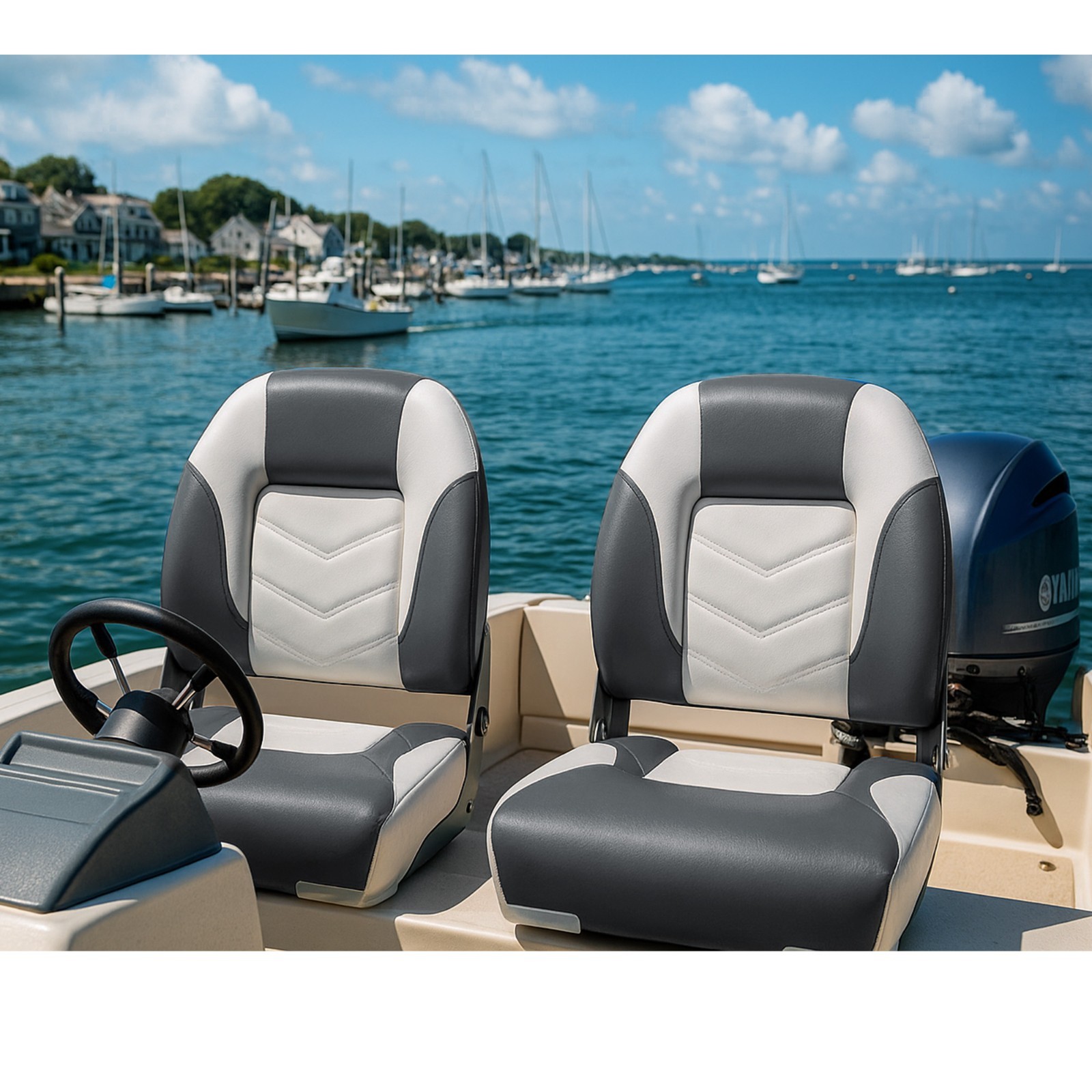 NORTHCAPTAIN Deluxe White/Charcoal Low Back Folding Boat Seat, 2 Seats