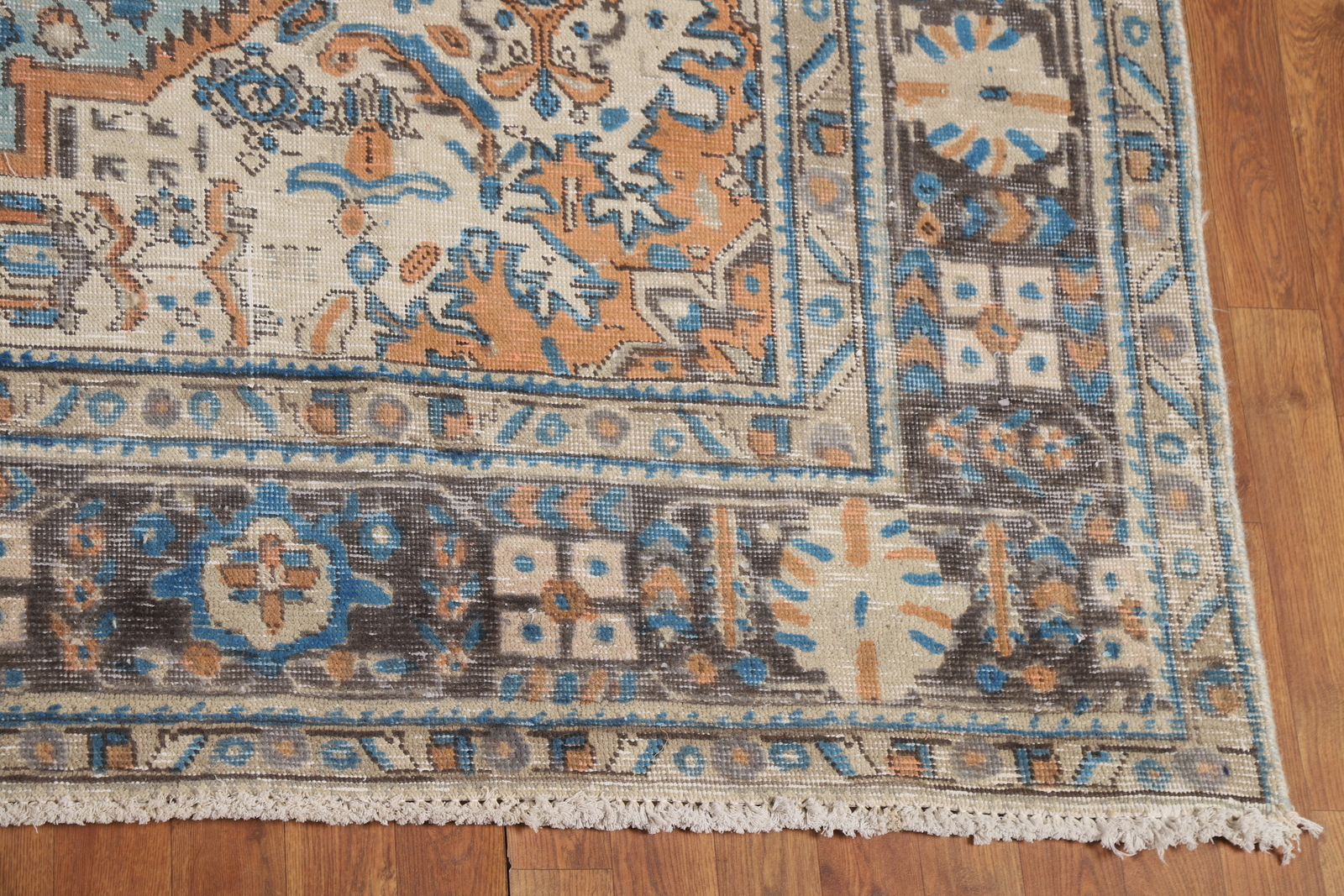 Geometric Tebriz Traditional Handmade Vintage OverDyed Blue Wool Area