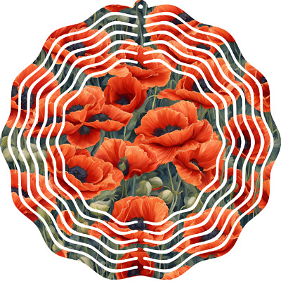 Red Flower Wind Spinner Poppies Outdoor Hanging Garden Kinetic Cute 3D Yard Art