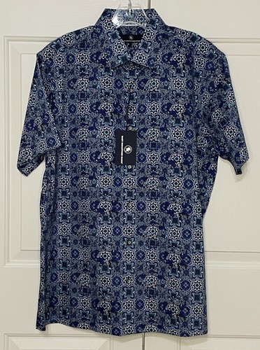 NWT Hart Schaffner Marx size L Blue grey aqua short sleeve button up shirt mens