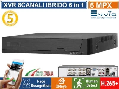 ENVIO XVR DVR 6in1 AHD CVI TVI CVBS XVI IP 8CH CANALI 5 MPX CLOUD P2P UTC HUMAN DETECT