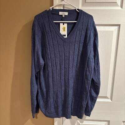 Men's 2XT NWT TURNBURY Light Blue Merino Wool Blend V-Neck Sweater