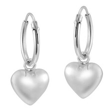 Stylish Love Full Hearts Charm Sterling Silver Mini Hoop Earrings