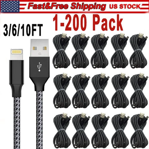 Fast Charger Cable Heavy Duty For iPhone 13 12 11 X XR 8 7 Charging Cord Lot