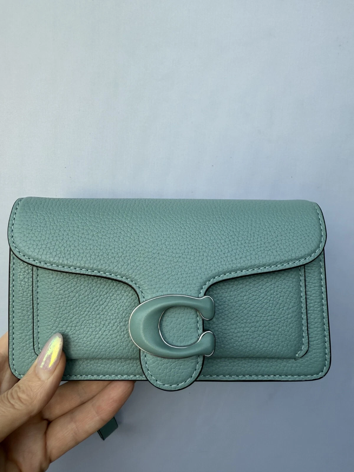 Coach Tabby Catena Tracolla Clutch Polso Pelle Blu Acquamarina Nuova con etichette CJ925