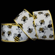 10 Yards Honey Bee Bumble Bees Wired Ribbon 2 1/2"W