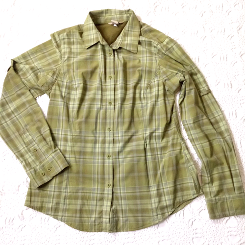 Duluth Button Up Blouse Shirt Top Long Sleeve Green Plaid Vented Medium Women M
