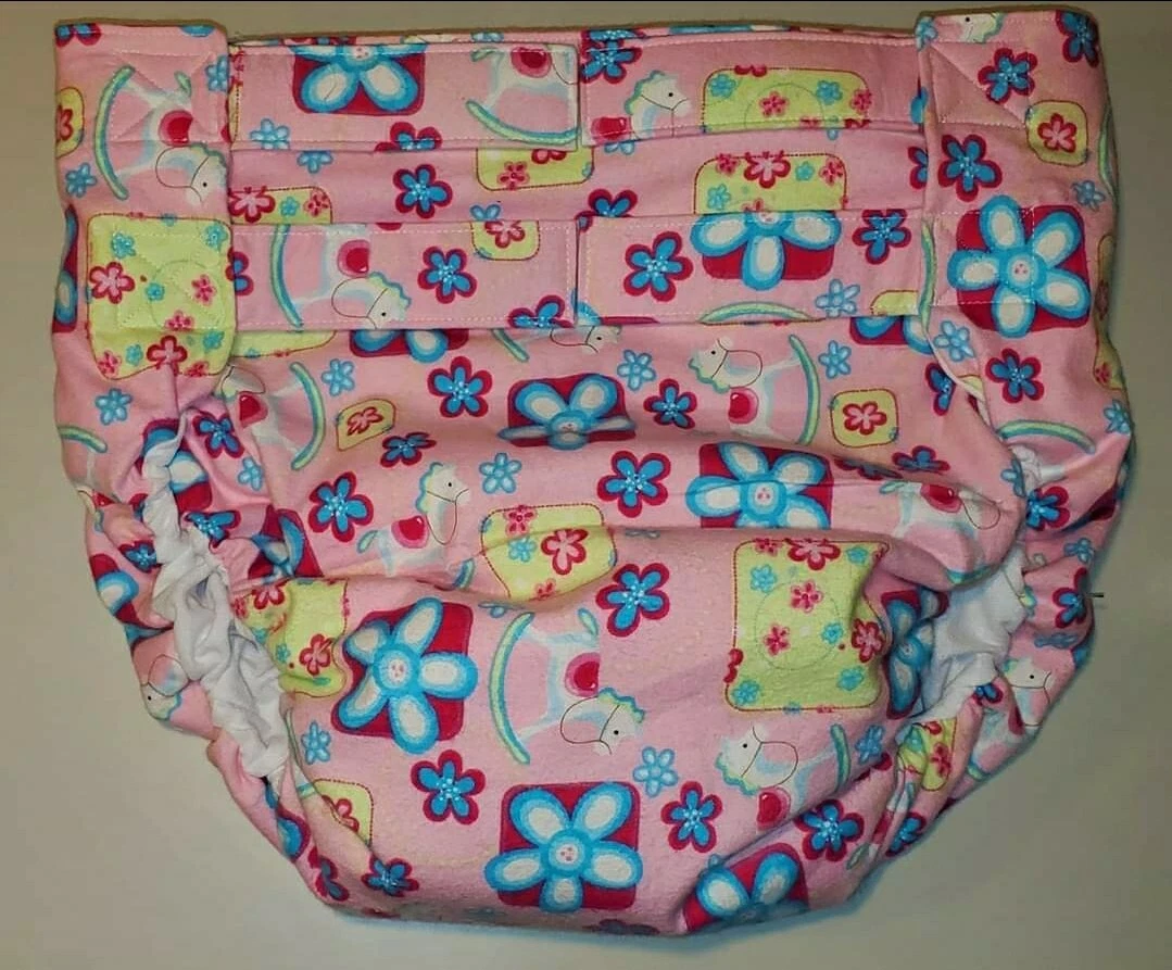Dependeco All In One flannel adult diaper S/M/L/XL (rocking horse floral)