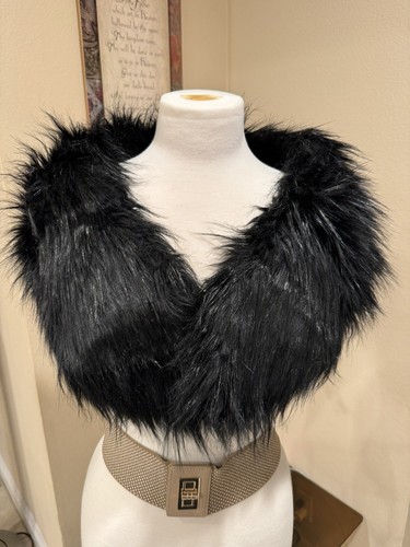 Faux Fur Scarf Luxurious Premium Black Handmade Shawl 46”x7” - 第 1/4 張圖片