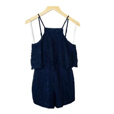 Lilly Pulitzer Celyn Lace Romper Womens 4 Navy Short Sleeveless 23346 High Neck