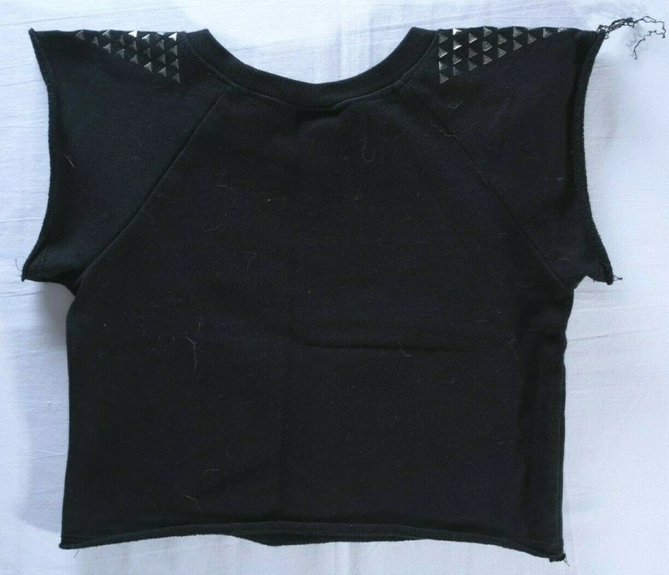 Harajuku Mini Niñas Talla XS 4/5 Sudadera Tachonada Negra Top Camisa Bolsillo Rocker Foto 2 de 4