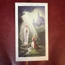 Vintage Catholic Holy Card - Our Lady Of Lourdes And Saint Bernadette ￼