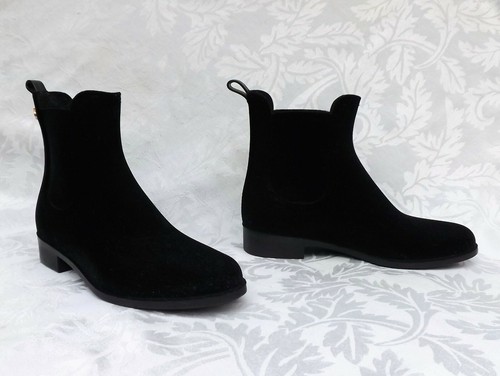 NEW LEMON JELLY VELVETY BOOTS, Fashion Rain Boots Black Faux Velvet Size 36