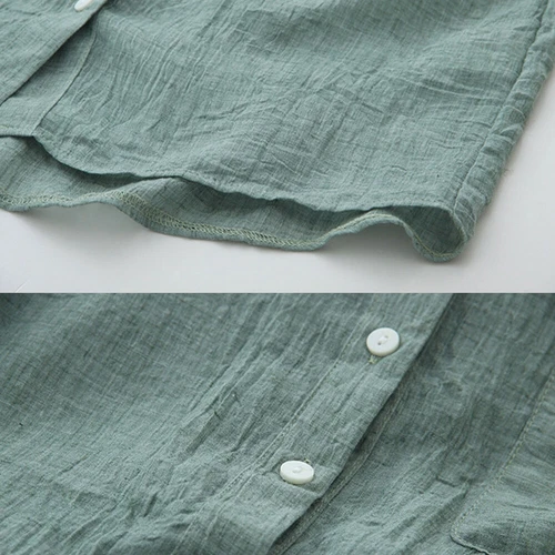 Damen Langarm Knopf Oberteile Leinen Hemd Bluse Cardigan Vintage Freizeit Dünn - Bild 10 von 29