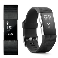 NEW Fitbit Charge 2 Black Fitness Activity Tracker (With S + L Sizes Wristband)
