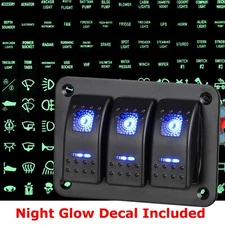 3 Gang Toggle Rocker Switch Panel USB Car Boat Marine RV Truck Blue LED 12V-24V