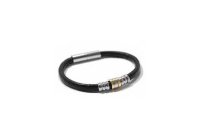 Bracelet Cuir Noir Et Acier - Taille 19cm, Fermoir Magnétique, Unisexe