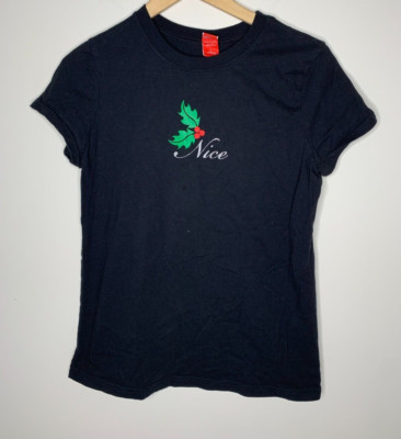 Target Stores Womens Size L Nice Holly Christmas Tee Vintage Black Crew Neck