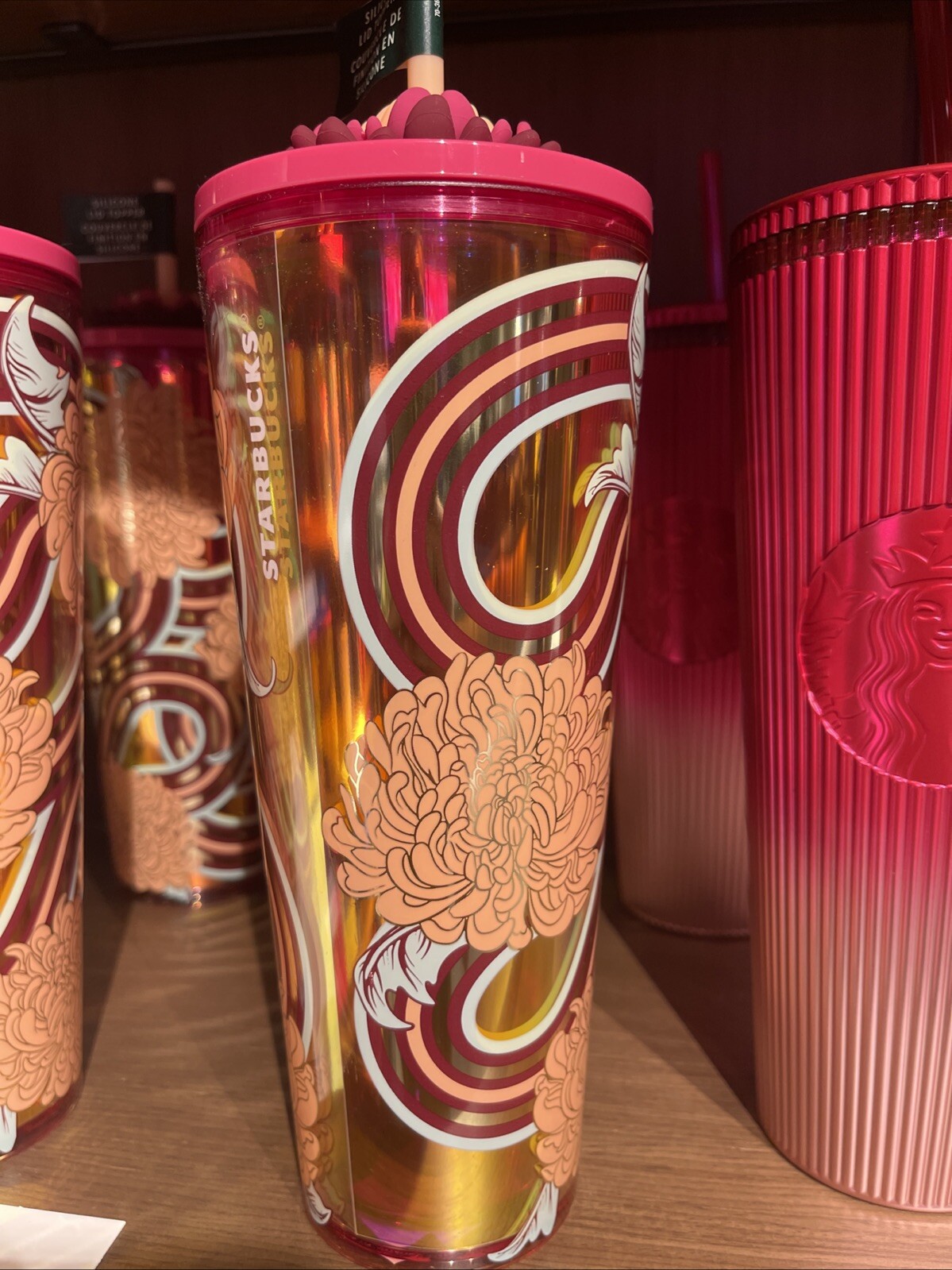 Starbucks Holiday 2024 Flower Straw Charm 24 Oz Cold Cup Tumbler NEW!%50 OFF