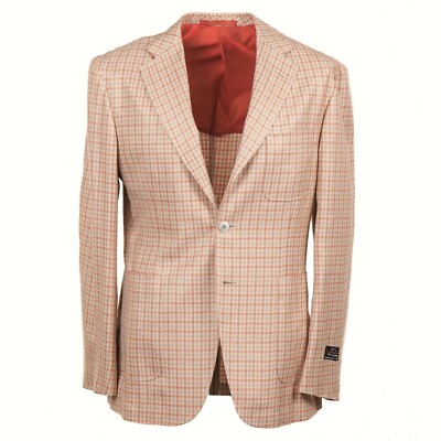 D'Avenza Slim-Fit Orange Check Silk-Linen-Wool Sport Coat 40R (Eu 50) NWT