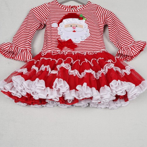 Rare Editions Christmas Dress Girl 18 months Red White Striped Santa Tutu Skirt - Picture 4 of 8