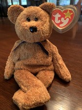TY 1999 Beanie Babies Collection Fuzz The Bear Blue Bow Tie Retired w/Canada Tag