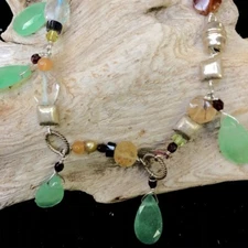 Women handmade semiprecious stones beaded sterling hardware bracelet