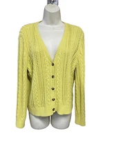 NWT $99  TALBOTS LEMON ZEST YELLOW POINTELLE CABLE CARDIGAN   SWEATER PXL