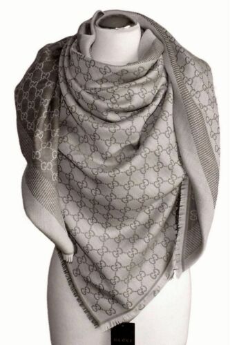 vinger afbreken Grote hoeveelheid GUCCI scarf shawl GG Guccissima 140x140 cm wool silk 281942 beige | eBay