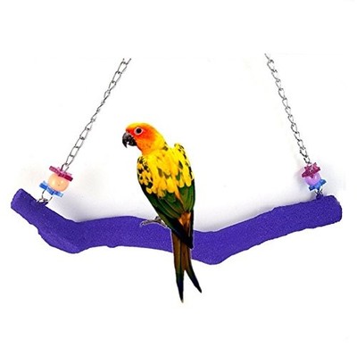 Bird Parrot Swing Perch Cage Hanging Toy Scrub Wood Stand for ConuresParakeet