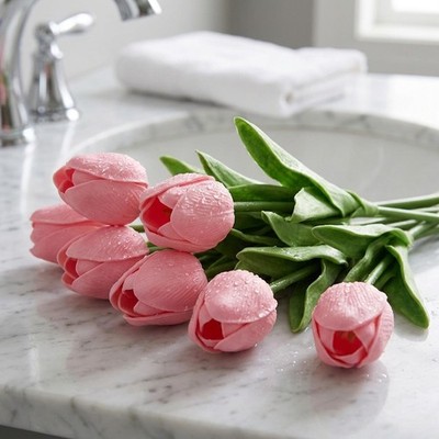 10PCS Dusty Pink PU Tulip Artificial Flowers for Home Wedding Decor