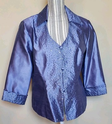 T. Carolyn Women Sz 14 Beaded Satin Jacket Lilac Lined Wedding Formal Vtg