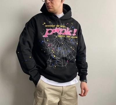 sp5der Men's Black Graphic Hoodie 'Nevermind the Spider' Fleece