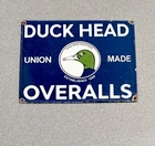 VINTAGE DUCK HEAD OVERALLS UNION PORCELAIN SIGN CAR GAS TRUCK OIL MOTORCYCLE