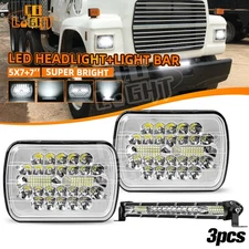 For Ford L9000 L800 LN700 Trucks 2PC 7x6" 5x7" LED Headlight Hi/Lo+10" Light Bar