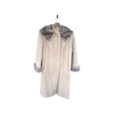Vintage 60's Union Made Beige Taupe Winter Faux Fur Midi Coat Size M/L