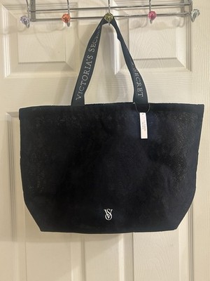 New Black Lace Victoria s Secret Tote Bag NWT